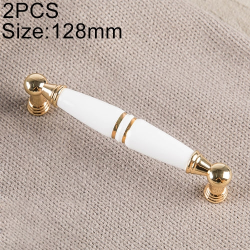 2 PCS 5023-128K Gold White Zinc Alloy Ceramics Cabinet Wardrobe Drawer Door Handle, Hole Spacing: 128mm