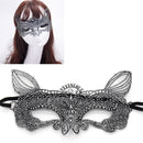 Halloween Masquerade Party Dance Sexy Lady Bronzing Lace Cat King Mask(Silver)
