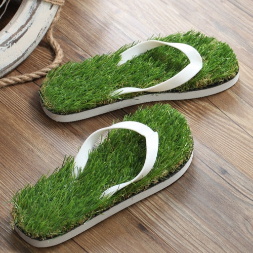 KEMA Summer New Pattern Flat Bottom Home Furnishing Non-slip Simulation Lawn Slippers Flip Flops, Size: 42/43yard, Length: 27.5cm