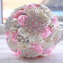 Wedding Holding Pearl Diamond Flowers Bridal Bouquet Accessories Bridesmaid Rhinestone Party Wedding Decoration Supplies, Diameter: 20cm(Pink)