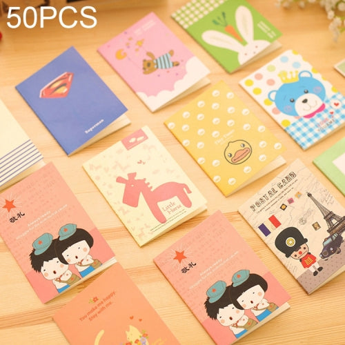 Pack of 50 Cartoon Pattern Memo Books Diary Book Notebook Ruled Notepads, Size: 12*8.5cm, Random Style Delivery