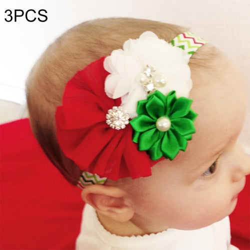 3 PCS Christmas Decoration Baby Child Chiffon Flower Headband, Western Children Holiday Dress Ornament, Random Style Delivery