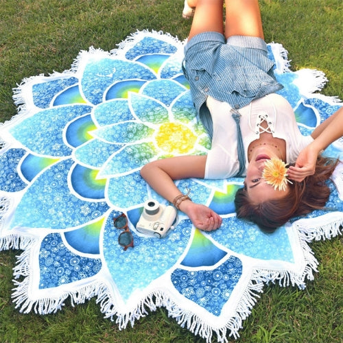 Polygon Gorgeous Tassel Lotus Summer Bath Towel Sand Beach Towel Shawl Scarf Yoga Mat, Size: 150 x 150cm(Blue)