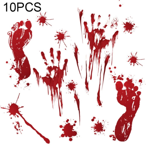 10 PCS Halloween Decorations PVC Creative Blood Handprints and Footprints Wall Stickers Window Stickers, Random Style Delivery
