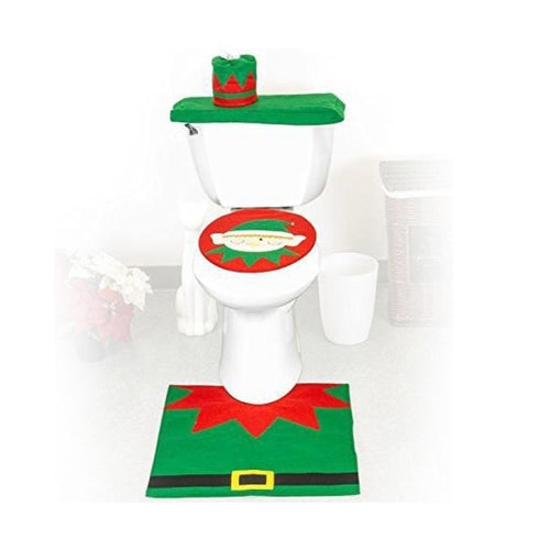 Fancy Christmas Decoration Happy Santa Elf Toilet Seat Cover Rug Bathroom Set