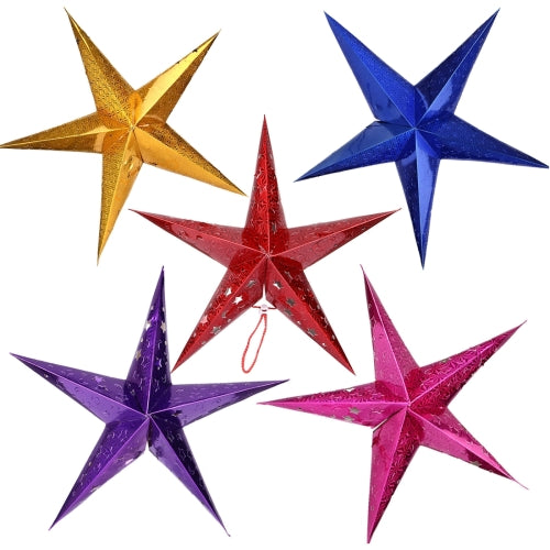 5 PCS 30cm Diagonal (Full Extended) Christmas Decoration 3D Holographic Paper Pentagram, Random Color Delivery