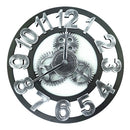 Retro Wooden Round Single-sided Gear Clock Number Wall Clock, Diameter: 40cm (Silver)
