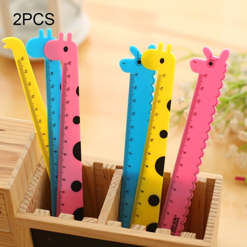 2 PCS Creative Stationery Cartoon Cute Giraffe Office School Student Measuring Tools Stationery Ruler, Random Color Delivery