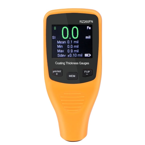 RZ260FN Ferrous & Non-Ferrous 2 in 1 LCD Display Ultrasonic Coating Paint Thickness Gauge Meter Tools (Orange)