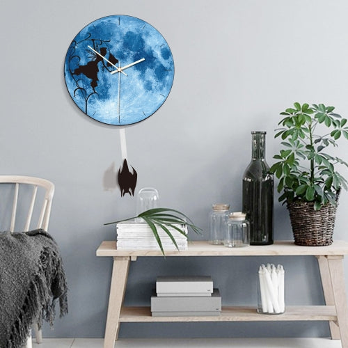 B006-003 Flower Fairy and Hanging Bat Pattern Moon Style Home Acrylic Mute Wall Clock, Size : 28cm