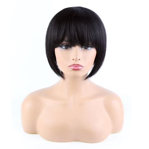 Toocci Ladies Black Bangs Short Hair Bob Wig 8 inch Natural Closed Wig