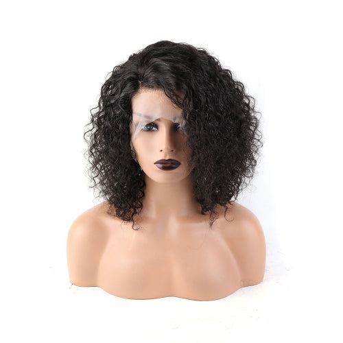 Toocci Ladies Black Short Hair Wig Water Deep Wave Curly Wig Afro Kinky Curly Wig 12 inch Natural Closed Wig