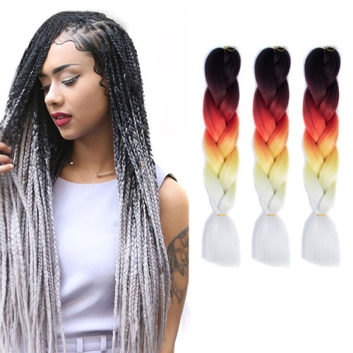 Fashion Color Gradient Individual Braid Wigs Chemical Fiber Big Braids, Length: 60cm(25 Black+Red+Yellow+White)