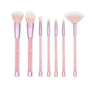 7 in 1 Clear Crystal Sequined Red Diamond Handle and Pink Brush Multi-functional Makeup Brush