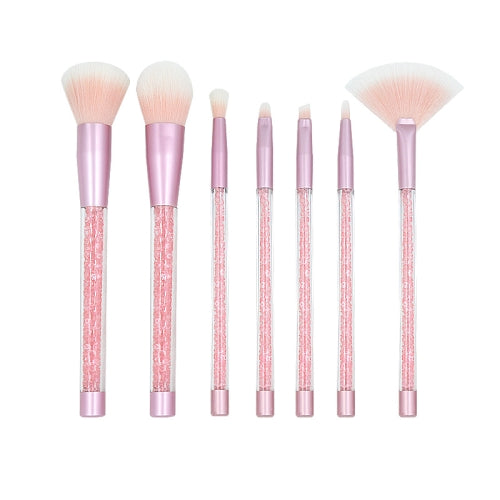 7 in 1 Clear Crystal Sequined Red Diamond Handle and Pink Brush Multi-functional Makeup Brush