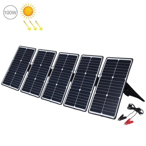 HAWEEL 5 PCS 20W Monocrystalline Silicon Solar Power Panel Charger, with USB Port & Holder & Tiger Clip, Support QC3.0 and AFC(Black)