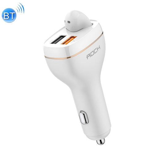 ROCK B401 2 in 1 3A USB Port Car Charger & V5.0 Bluetooth Right Ear Headset, Dual USB Interface, Support Hands-free Call(White)
