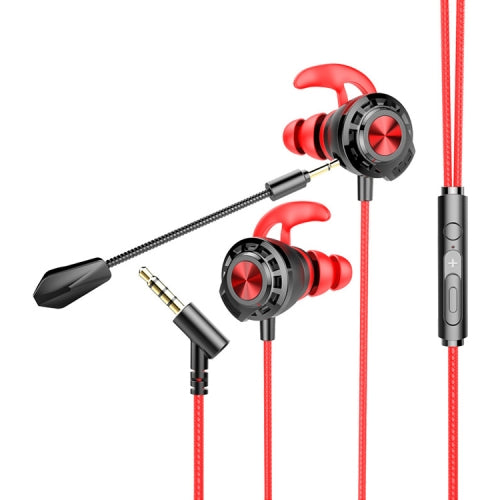 G16 1.2m Wired In Ear 3.5mm Interface Stereo Wire-Controlled + Detachable HIFI Earphones Video Game Mobile Game Headset With Mic (Red)