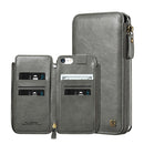FLOVEME for iPhone 6 Plus & 6s Plus Crazy Horse Texture Zipper Horizontal Flip Protective Leather Case with Card Slots & Wallet & Lanyard (Grey)