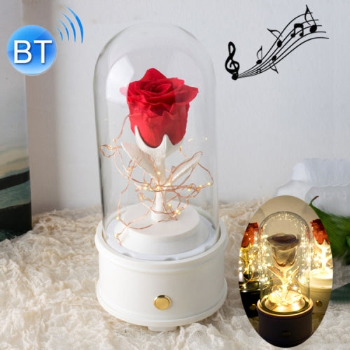 Creative Single Rose Eternal Flower Glass Cover Night Light Gift Box, Bluetooth Version(White)