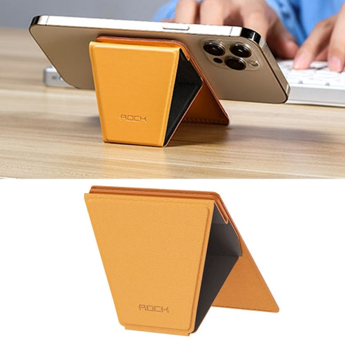 ROCK RPH0968 PU Leather Magnetic Magic Card-Holder Stand for iPhone 12 Series (Yellow)
