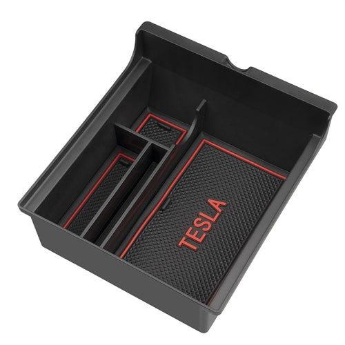 Multi-function Car Central Control Storage Box with Anti-slip Pad for Tesla Model 3 / Y 2021, Regular Version (Black)