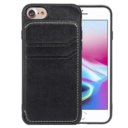 Simple Leather Texture TPU Magnetic Leather Case For iPhone SE 2020 & 8 & 7 & 6, with Holder & Card Slots & Wallet (Black)