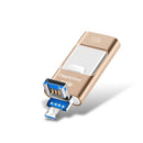64GB USB 3.0 + 8 Pin + Mirco USB Android iPhone Computer Dual-use Metal Flash Drive (Gold)