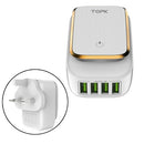 TOPK 4405 4.4A 4 Ports LED Light USB Charger Travel Adapter, US Plug + UK Conversion Head