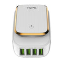 TOPK 4405 4.4A 4 Ports LED Light USB Charger Travel Adapter, US Plug