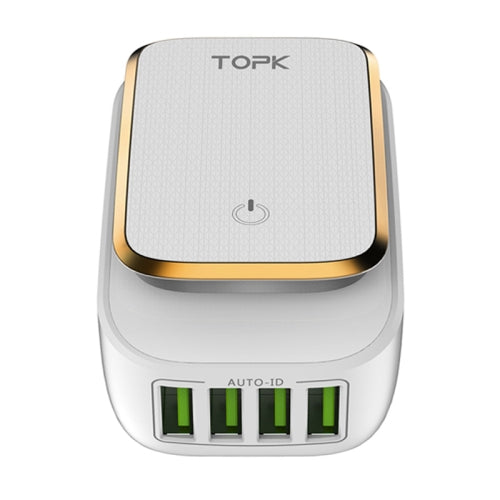 TOPK 4405 4.4A 4 Ports LED Light USB Charger Travel Adapter, US Plug