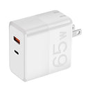 APQ-008 65W USB-C / Type-C + USB Dual Port Gallium Nitride Travel Charger, US Plug (White)