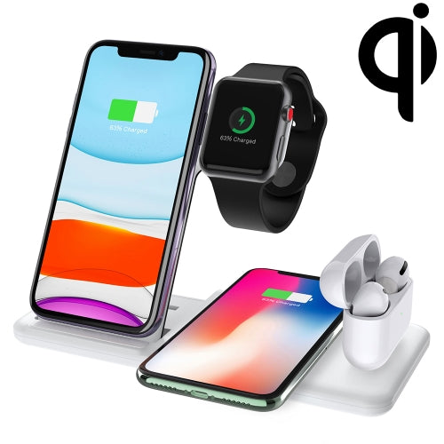 Q20 4 In 1 Wireless Charger Charging Holder Stand Station For iPhone / Apple Watch / AirPods, Support Dual Phones Charging (White)
