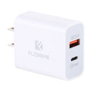 FLOVEME 18W PD + QC 3.0 Dual USB Travel Fast Charger Power Adapter, US Plug