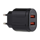 LZ-022 5V 2.4A Dual USB Ports Travel Charger, EU Plug (Black)