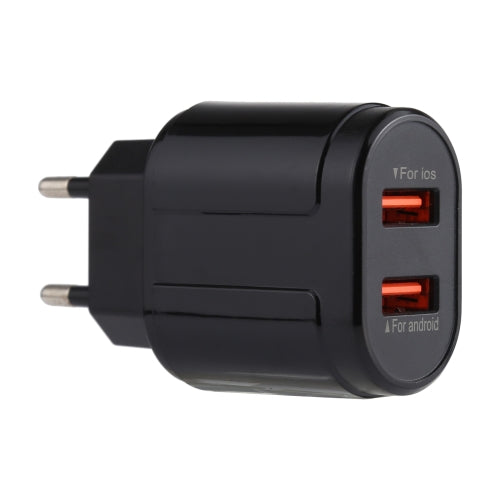LZ-022 5V 2.4A Dual USB Ports Travel Charger, EU Plug (Black)