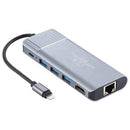 6 in 1 USB 2.0 x 3 + HDMI + RJ45 + 8 Pin Female Charging Port to 8 Pin Male Multi-function Dock Station Adapter
