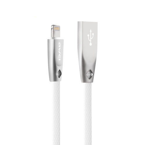 AWEI CL-95 USB to 8 Pin Portable Quick Charging TPE + Aluminum Alloy Data Cable, 2A, Length: 1m (White)