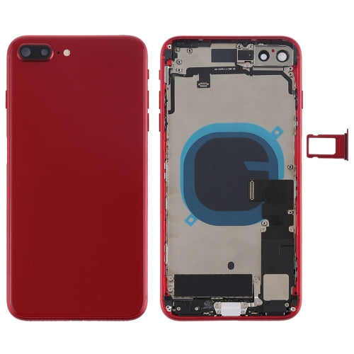 Battery Back Cover Assembly with Side Keys & Vibrator & Loud Speaker & Power Button + Volume Button Flex Cable & Card Tray for iPhone 8 Plus(Red)