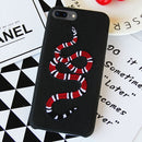 Black Background Embroidery Red Snake Pattern PU Soft Protective Case for iPhone 8 Plus & 7 Plus