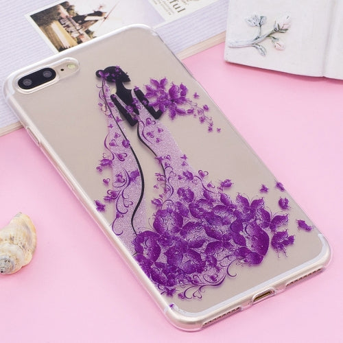 For iPhone 8 Plus & 7 Plus IMD Glitter Powder Princess Pattern Transparent TPU Cover Back Case