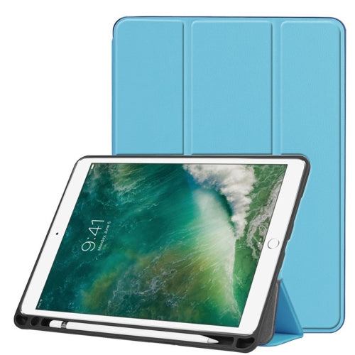 Custer Texture Horizontal Flip Leather Case for iPad Pro 10.5 Inch / iPad Air (2019), with Three-folding Holder & Pen Slot (Sky Blue)