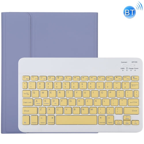 TG11B Detachable Bluetooth Yellow Keyboard + Microfiber Leather Tablet Case for iPad Pro 11 inch (2020), with Pen Slot & Holder (Purple)