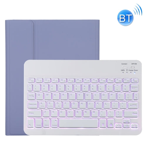 TG11BS Detachable Bluetooth White Keyboard Microfiber Leather Tablet Case for iPad Pro 11 inch (2020), with Backlight & Pen Slot & Holder (Purple)