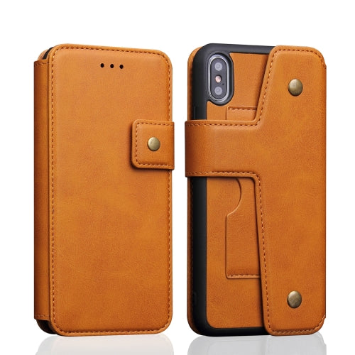 Cowhide Texture Magnetic Absorption Detachable Horizontal Flip Leather Case for iPhone XS Max, with Holder & Card Slots & Wallet (Yellow)
