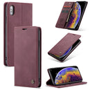 CaseMe-013 Multifunctional Retro Frosted Horizontal Flip Leather Case for iPhone X / XS, with Card Slot & Holder & Wallet(Wine Red)