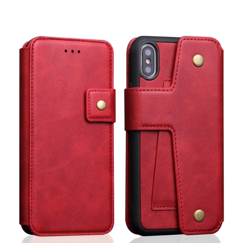 Cowhide Texture Magnetic Absorption Detachable Horizontal Flip Leather Case for iPhone X / XS, with Holder & Card Slots & Wallet (Red)