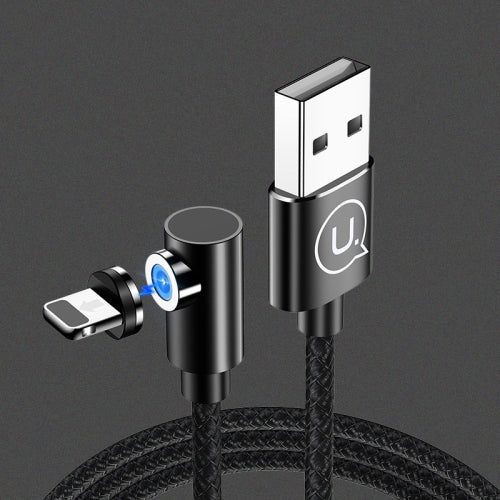 USAMS US-SJ444 U54 USB to 8 Pin Right-angle Aluminum Alloy Magnetic Charging Cable, Length: 1m(Black)