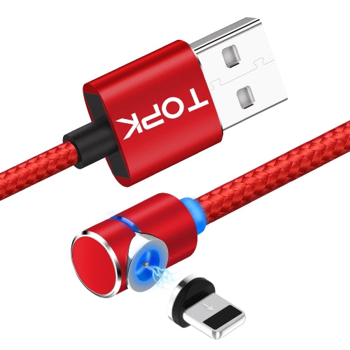 TOPK 2m 2.4A Max USB to 8 Pin 90 Degree Elbow Magnetic Charging Cable with LED Indicator(Red)