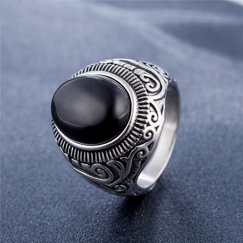 Europe and America Style Retro Gemstone Turquoise Men Titanium Steel Ring, Size: 13, Diameter: 22.3mm, Perimeter: 70mm(Black)